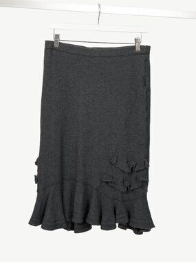 Luisa Cerano Grey Wool Flannel-Jersey Ruffle Skirt